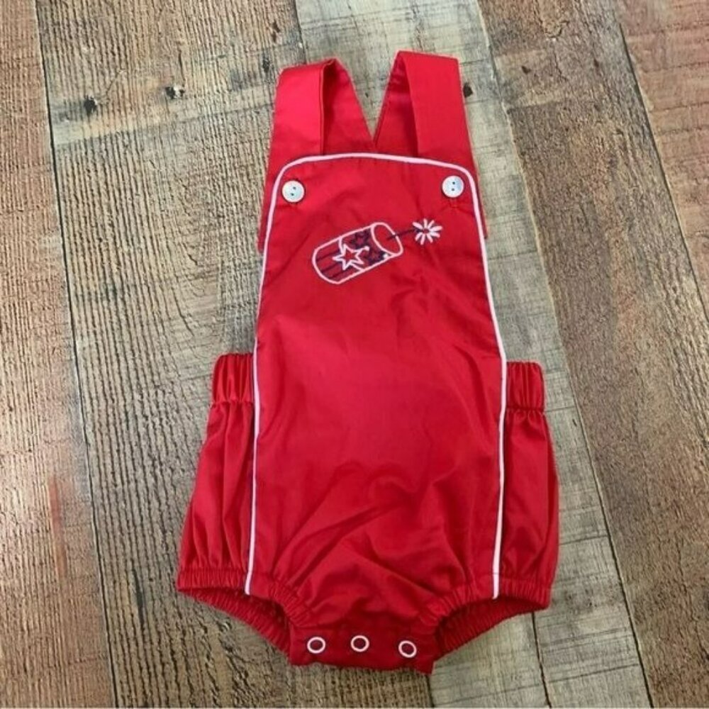The Oaks size 6M Apparel 4th of July firecracker romper overall jumper in red